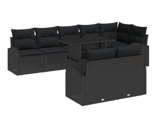 vidaXL 9-elementowy zestaw kanapowy ogrodowy z poduszkami Czarny poli rattan Dārza mēbeļu komplekti