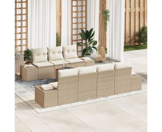 vidaXL 8-osobowy zestaw sof ogrodowych z poduszkami Beżowy Polirattan Akacja Dārza mēbeļu komplekti