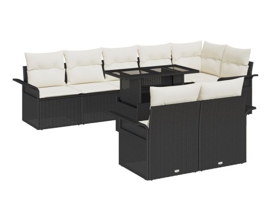 vidaXL Zestaw 9-częściowy sof ogrodowych z poduszkami Czarny Polirattan Dārza mēbeļu komplekti