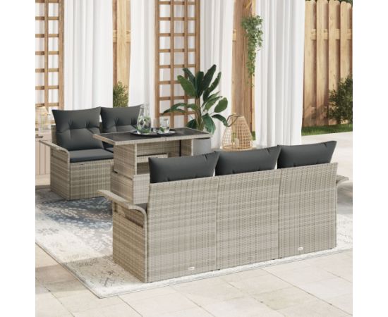 vidaXL Zestaw sofy ogrodowej 6 elementów z poduszkami jasno szarym polirattanem Dārza mēbeļu komplekti