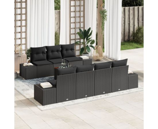 vidaXL 8-częściowy zestaw sof ogrodowych z poduszkami czarny poli rattan acacia Dārza mēbeļu komplekti