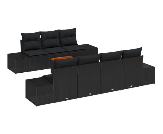vidaXL 8-częściowy zestaw sof ogrodowych z poduszkami czarny poli rattan acacia Dārza mēbeļu komplekti
