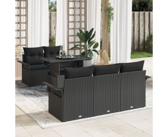 vidaXL Zestaw Sofowy do Ogrodu 6 Części z Poduszkami Czarnego Polirattanu Dārza mēbeļu komplekti