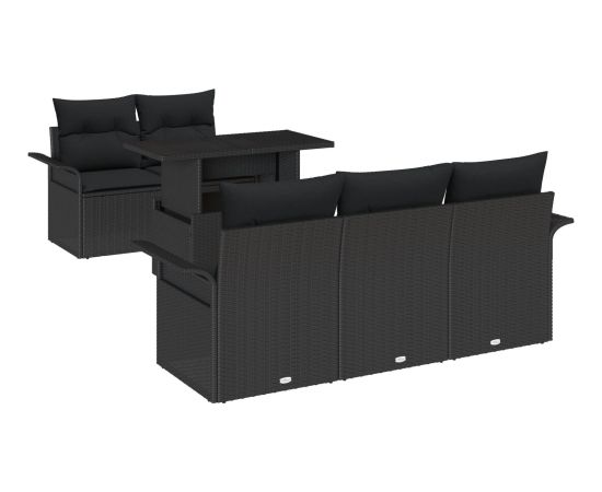 vidaXL Zestaw Sofowy do Ogrodu 6 Części z Poduszkami Czarnego Polirattanu Dārza mēbeļu komplekti