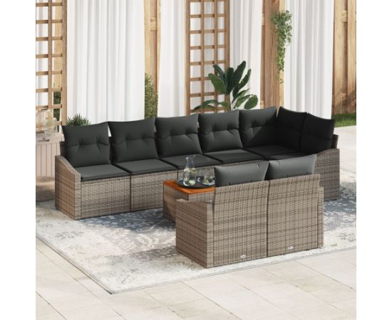 vidaXL Zestaw Sofy Ogrodowej  w 9 Elementach z Poduszkami Szary Polirattan Akacja Dārza mēbeļu komplekti