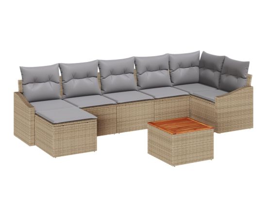 vidaXL Zestaw ogrodowy  z 8 elementami z poduszkami Beżowy Polirattan Akacja Dārza mēbeļu komplekti