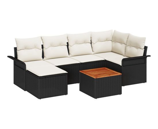 vidaXL Zestaw 7 sof ogrodowych z poduszkami czarny polirattan akacja Dārza mēbeļu komplekti