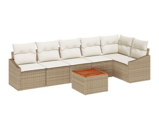 vidaXL Zestaw Sof ogrodowych  z poduszkami Beżowy Polirattan Akacja Dārza mēbeļu komplekti