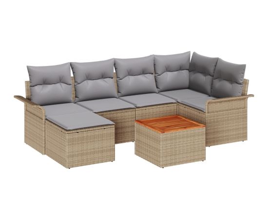 vidaXL Zestaw 7 Częściowych Sof Ogrodowych z Poduszkami Beżowy Polirattan Akacja Dārza mēbeļu komplekti