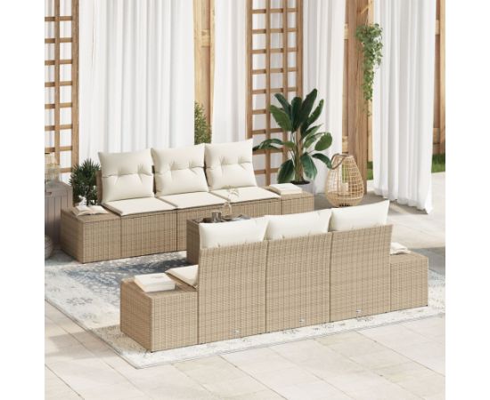 vidaXL Zestaw Sofowy 7-częściowy z Poduszkami Beżowy Polirattan Dārza mēbeļu komplekti