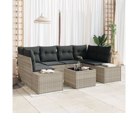 vidaXL Zestaw sof ogrodowych  7 elementów z poduszkami Jasnoszary Rattan syntetyczny Dārza mēbeļu komplekti