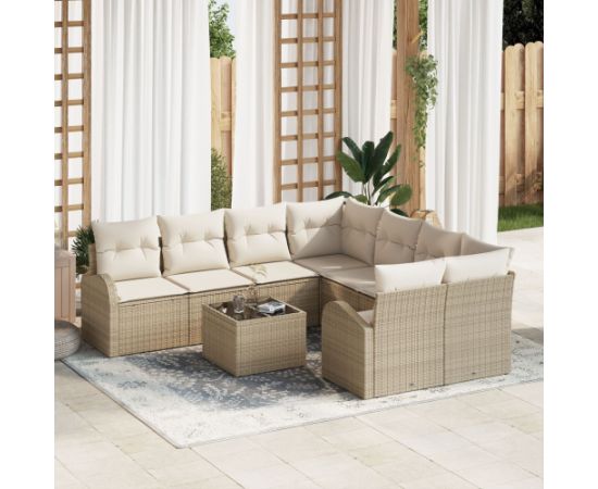 vidaXL 9-częściowy zestaw sof ogrodowych z poduszkami Beżowy Polirattan Dārza mēbeļu komplekti