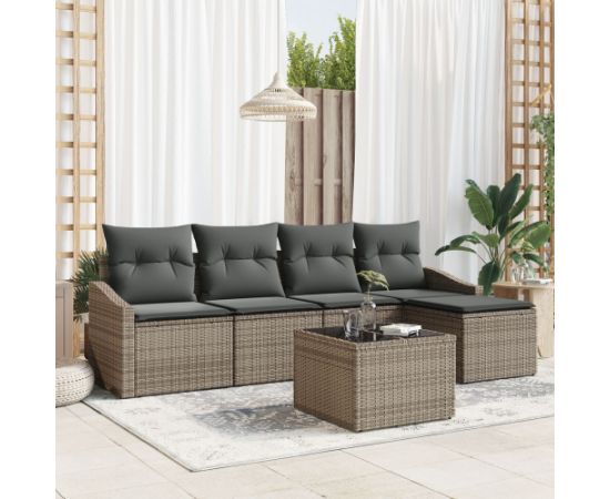 vidaXL 5-częściowy Zestaw Sof Ogrodowych z Poduszkami z Czarnego Polirattanu Dārza mēbeļu komplekti