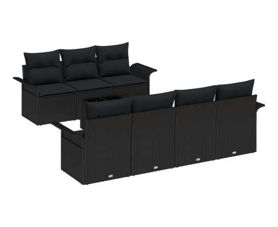 vidaXL Zestaw 8-częściowy kanapowy do ogrodu z poduszkami czarny polirattan Dārza mēbeļu komplekti