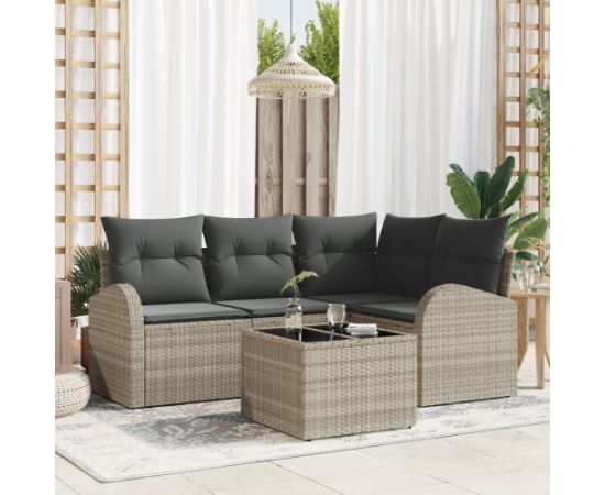 vidaXL 5-częściowy zestaw sof ogrodowych z poduszkami szary polirattan Dārza mēbeļu komplekti