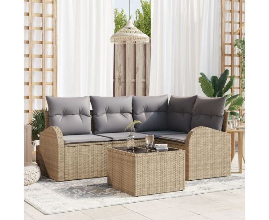 vidaXL 5-częściowy zestaw sof ogrodowych z poduszkami czarny polirattan Dārza mēbeļu komplekti