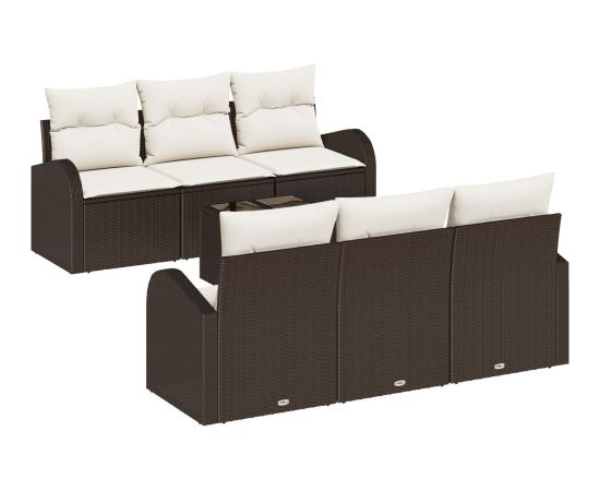 vidaXL Zestaw 7-osobowy sof ogrodowych z poduszkami Brązowy Polirattan Dārza mēbeļu komplekti