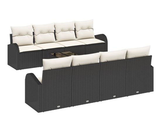 vidaXL 9-częściowy zestaw sof ogrodowych z poduszkami Czarny Polirattan Dārza mēbeļu komplekti