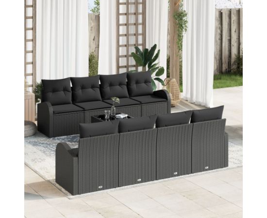 vidaXL Zestaw Sof Ogrodowych  9-elementowy z Poduszkami Czarny Polirattan Dārza mēbeļu komplekti