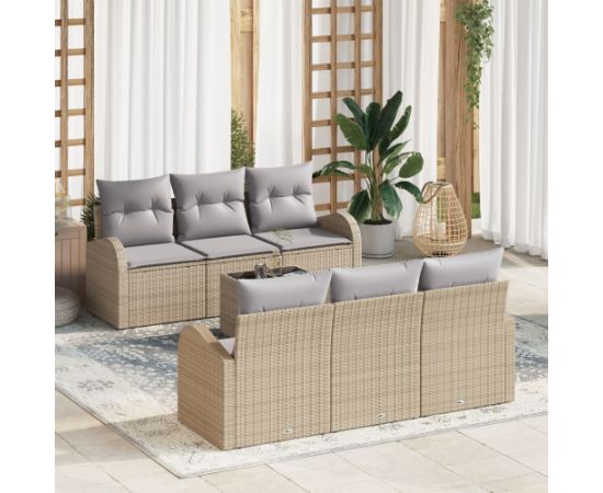 vidaXL Zestaw sof ogrodowych  7 sztuk z poduszkami Beżowy Polirattan Dārza mēbeļu komplekti