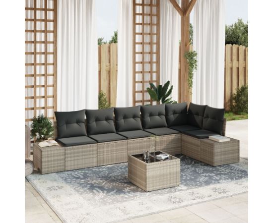 Vidaxl Zestaw sofy ogrodowej  7 elementowy z poduszkami Szary Polirattan Dārza mēbeļu komplekti