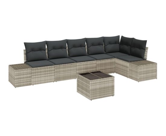 Vidaxl Zestaw sofy ogrodowej  7 elementowy z poduszkami Szary Polirattan Dārza mēbeļu komplekti