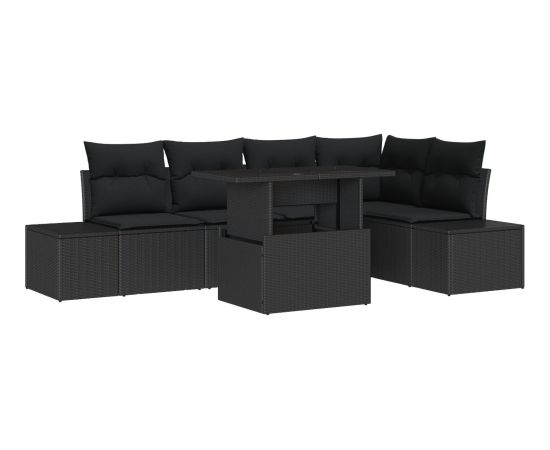 Vidaxl Zestaw sof ogrodowych  z poduszkami czarny poliester rattan Dārza mēbeļu komplekti