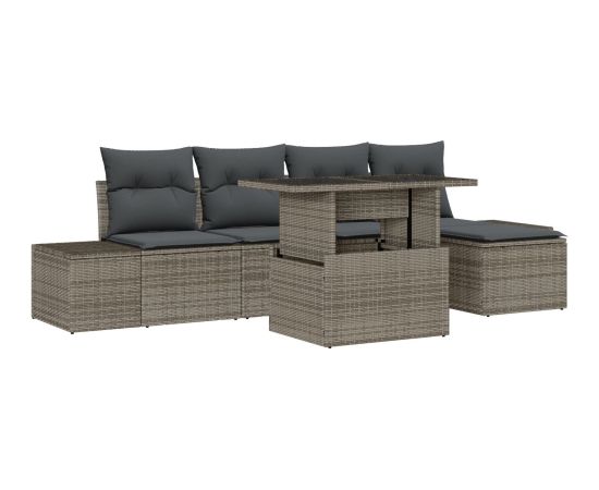 Vidaxl Zestaw Sof Ogrodowych 6-częściowy z Poduszkami Szary Rattan Poli Dārza mēbeļu komplekti