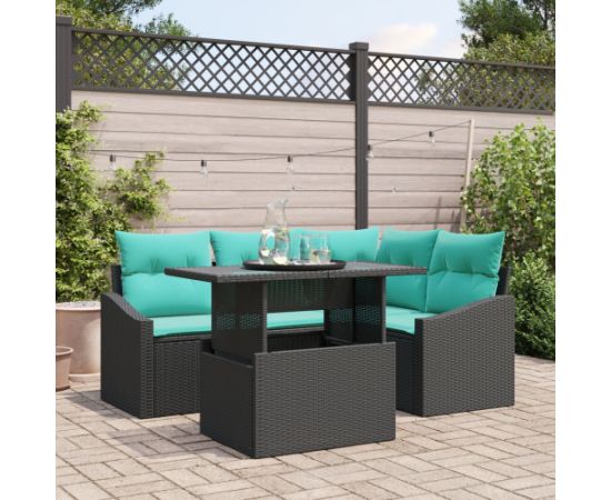 Vidaxl Zestaw Sof na Ogród  z Poduszkami Czarny Polirattan Dārza mēbeļu komplekti