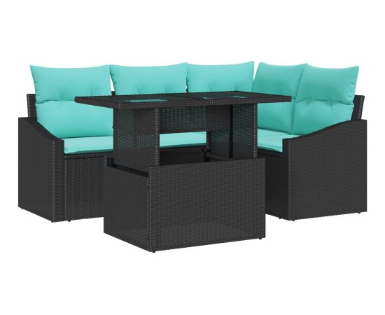 Vidaxl Zestaw Sof na Ogród  z Poduszkami Czarny Polirattan Dārza mēbeļu komplekti