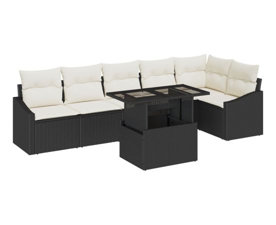 Vidaxl Zestaw Sofy Ogrodowej  7 Elementowy z Poduszkami Czarny Polirattan Dārza mēbeļu komplekti