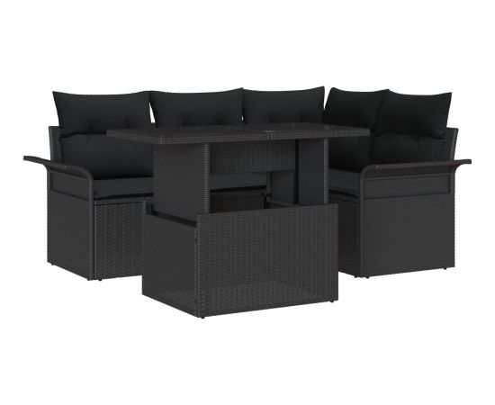 Vidaxl 5 Częściowy Zestaw Sofy Ogrodowej z Poduszkami Czarny Rattan Dārza mēbeļu komplekti