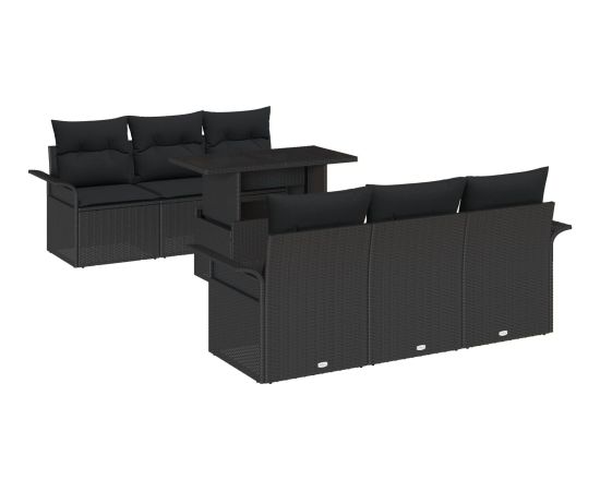 Vidaxl 7-częściowy zestaw sof ogrodowych z poduszkami czarny poli rattan Dārza mēbeļu komplekti