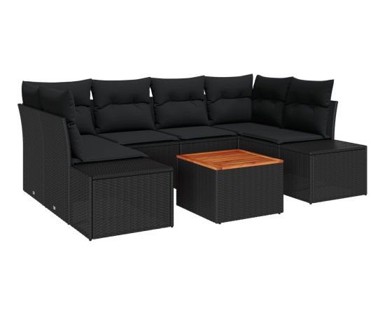 Vidaxl Zestaw sof ogrodowych  7-częściowy z poduszkami, czarny, polirattan Dārza mēbeļu komplekti