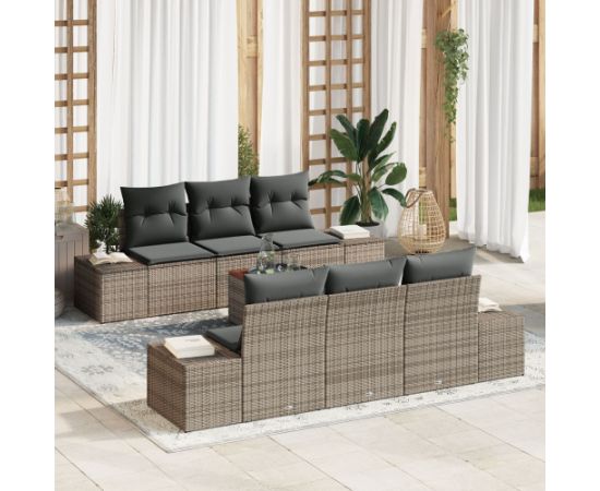 Vidaxl Zestaw Sofy Ogrodowej  z Poduszkami Szary Polirattan Akacja Dārza mēbeļu komplekti