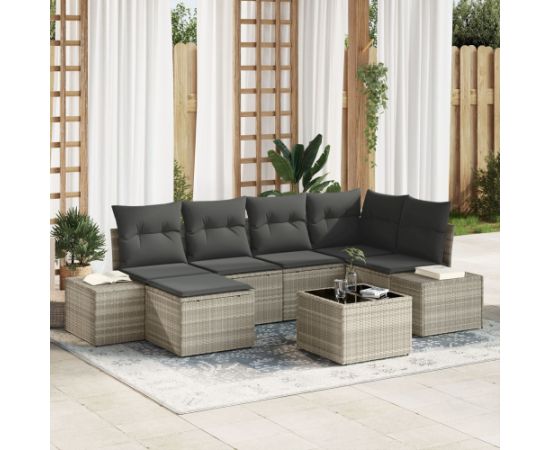 Vidaxl Zestaw sofy ogrodowej  7-elementowy z poduszkami szary polirattan Dārza mēbeļu komplekti