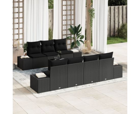 Vidaxl 8-częściowy zestaw sof ogrodowych z poduszkami czarny polirattan Dārza mēbeļu komplekti
