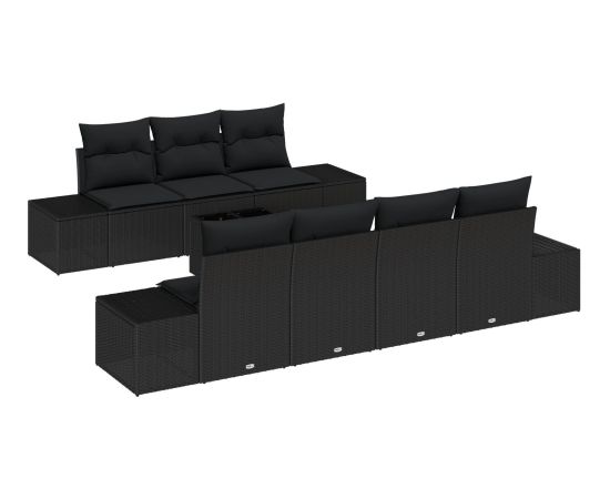 Vidaxl 8-częściowy zestaw sof ogrodowych z poduszkami czarny polirattan Dārza mēbeļu komplekti