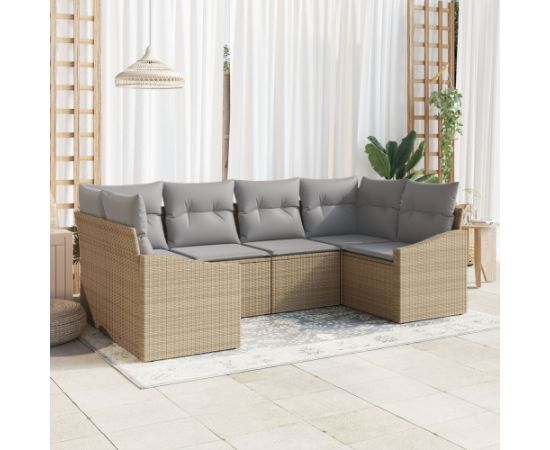 Vidaxl 6-częściowy zestaw sof ogrodowych z poduszkami Beżowy Polirattan Dārza mēbeļu komplekti