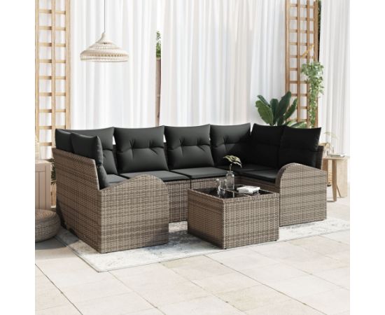 Vidaxl 7-częściowy zestaw sof ogrodowych z poduszkami szary polirattan Dārza mēbeļu komplekti