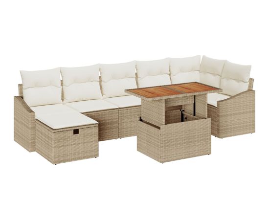 vidaXL Zestaw Sofowy  8 elementów z poduszkami Beżowy Poli Rattan Dārza mēbeļu komplekti