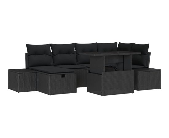 vidaXL Zestaw Sof Ogrodowych w 7 elementach z Poduszkami Czarny Polirattan Dārza mēbeļu komplekti