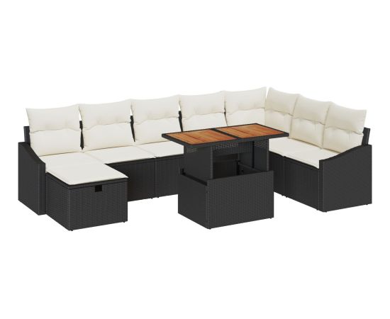 vidaXL Zestaw Sofa Ogrodowa  9-częściowy z Poduszkami Czarny Polirattan Dārza mēbeļu komplekti