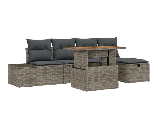 vidaXL Zestaw sof ogrodowych 6-elementowy z poduszkami Szary Polirattan Dārza mēbeļu komplekti