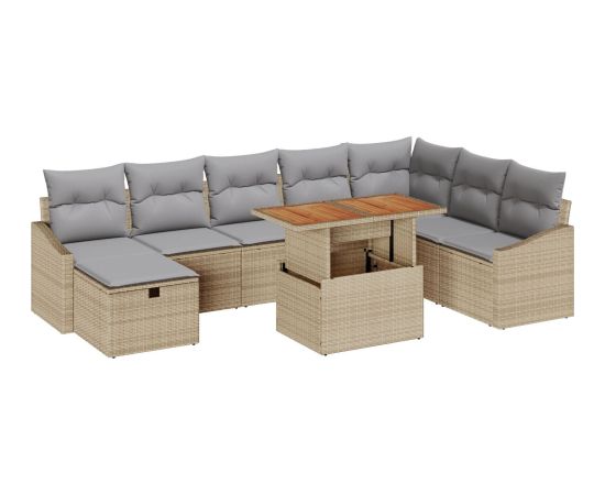 vidaXL Zestaw sof ogrodowych  z 9 elementów z poduszkami Beżowy Poli Rattan Dārza mēbeļu komplekti