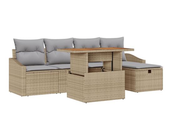 vidaXL Zestaw 6 mit sof ogrodowych z poduszkami Beżowy Poli Rattan Dārza mēbeļu komplekti