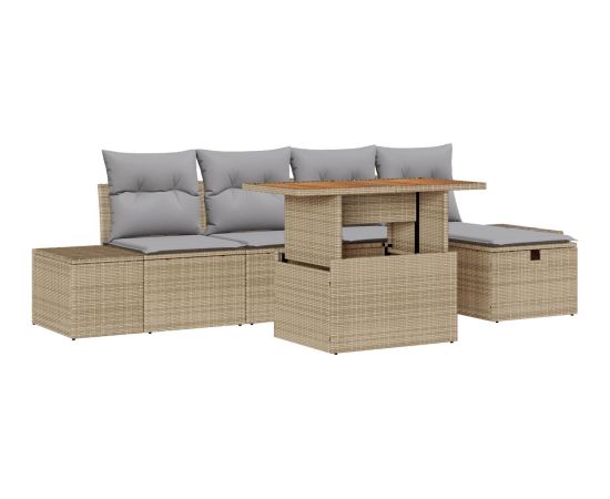 vidaXL Zestaw 6 częściowych sof ogrodowych z poduszkami Beżowy Poli Rattan Dārza mēbeļu komplekti