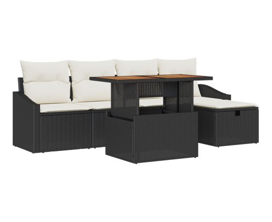 vidaXL 6-częściowy zestaw sof ogrodowych z poduszkami - Czarny Polirattan Dārza mēbeļu komplekti