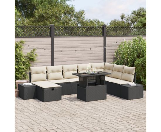 vidaXL Zestaw 9 częściowy kanapowy do ogrodu z poduszkami czarny polirattan Dārza mēbeļu komplekti