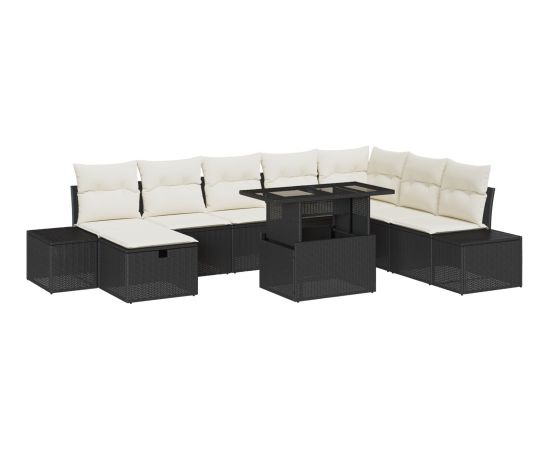 vidaXL Zestaw 9 częściowy kanapowy do ogrodu z poduszkami czarny polirattan Dārza mēbeļu komplekti